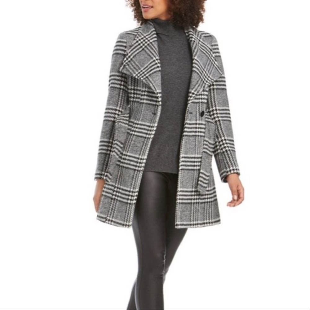 Calvin Klein Belted Plaid Toggle Wrap Coat